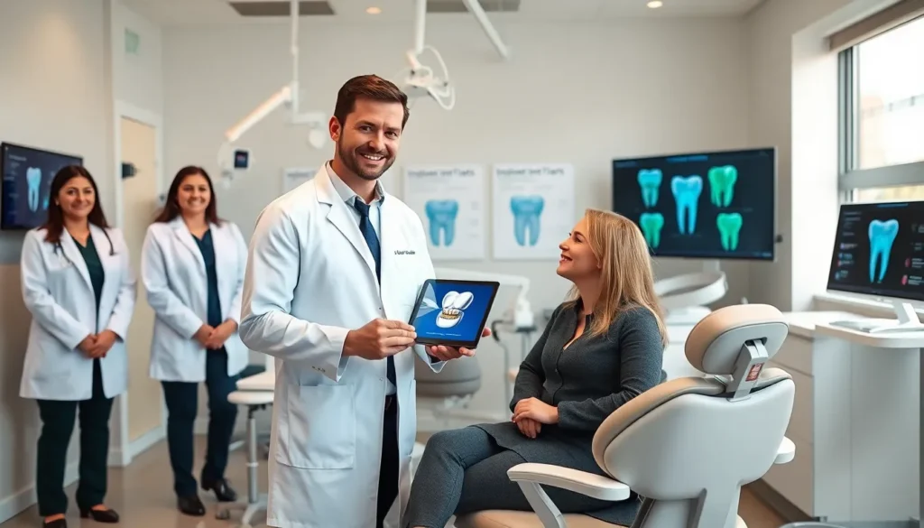 dentists with a patient in a modern dental clinic using digital implant technology